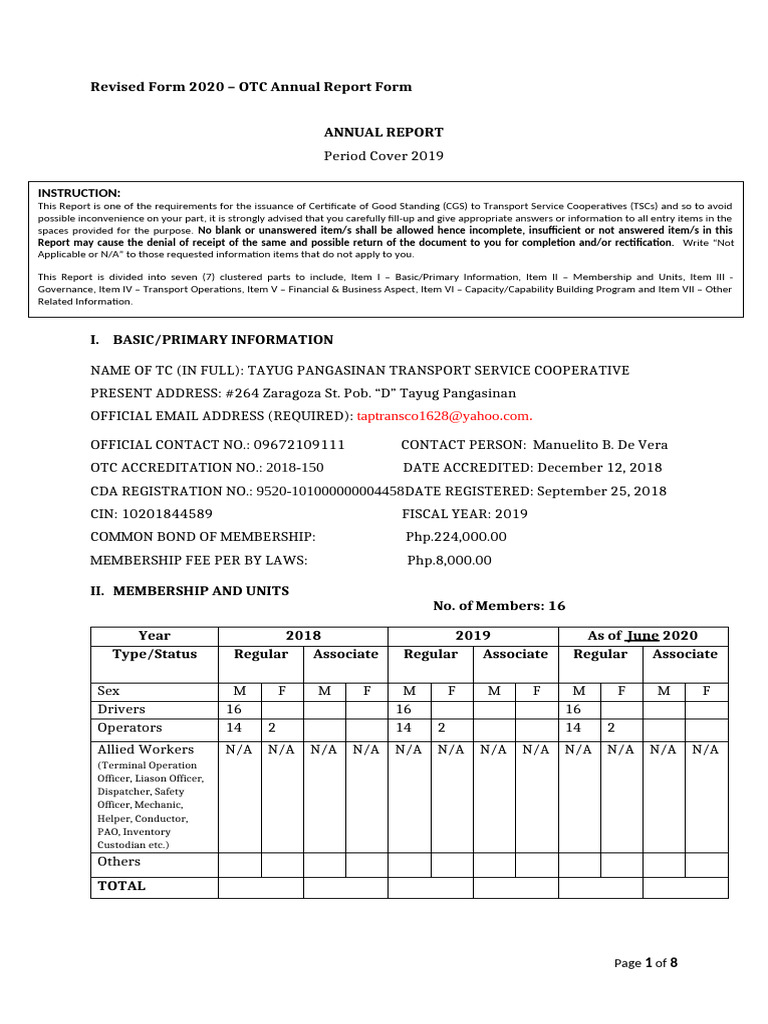2020 OTC Annual Report Form Format Updated | PDF
