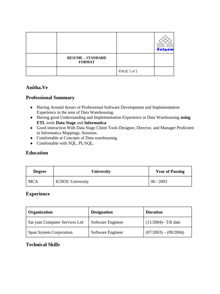 CV Anitha DWH | PDF