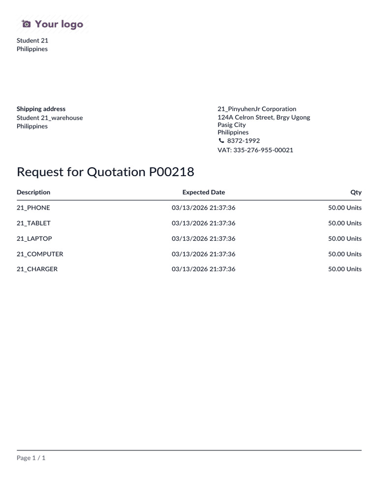 Request For Quotation - P00218 | PDF