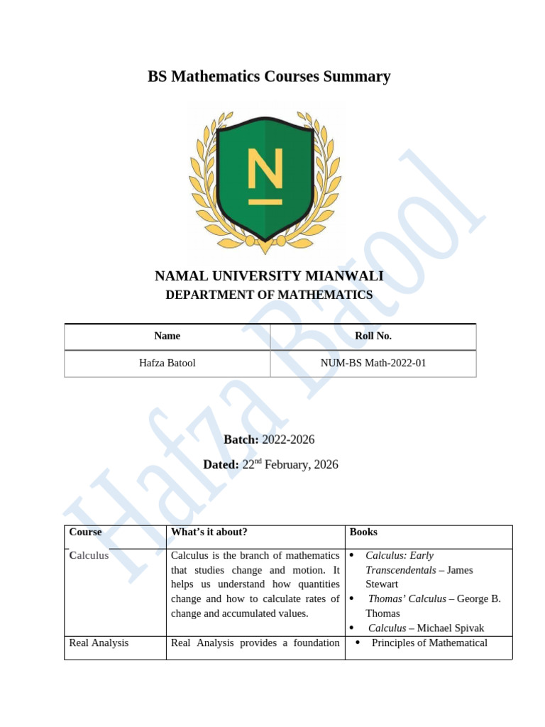BS Mathematics Courses (Interview) | PDF