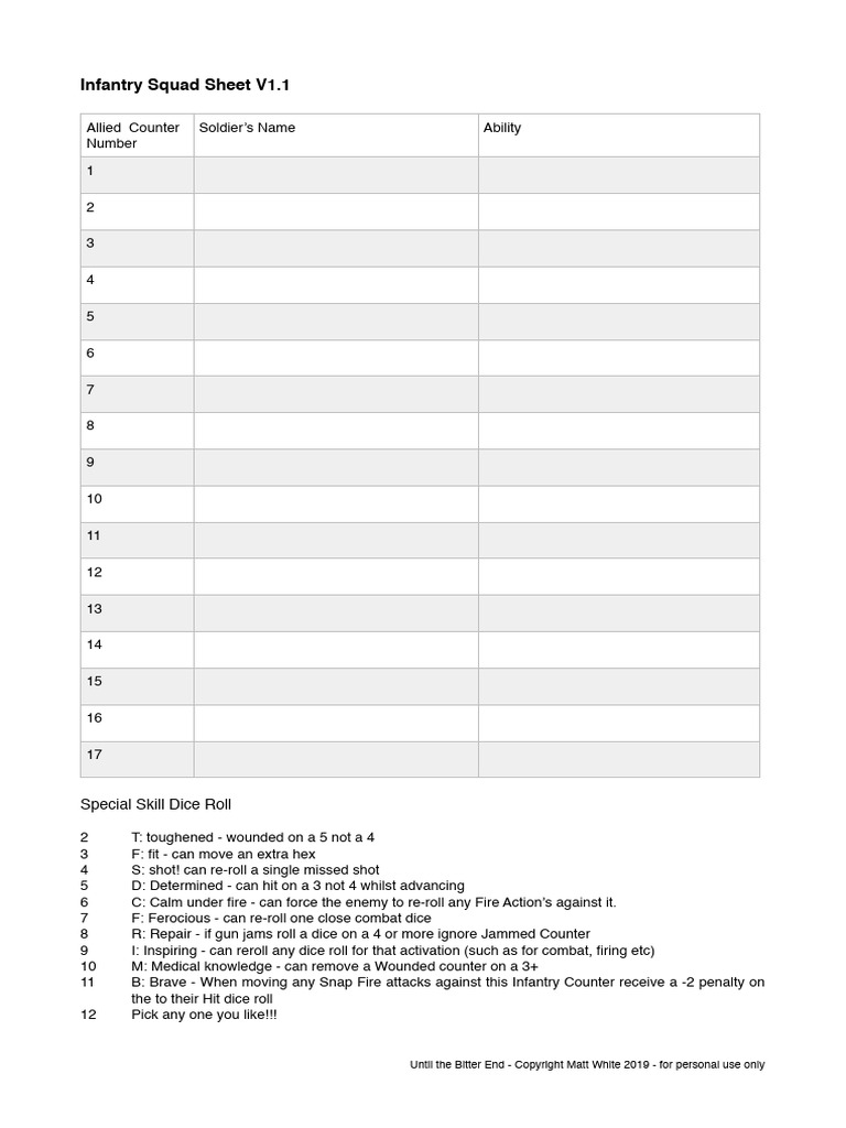 Infantry Squad Sheet V1.1 | PDF