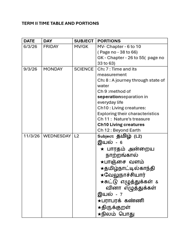 VL - Term LL - Time Table | PDF