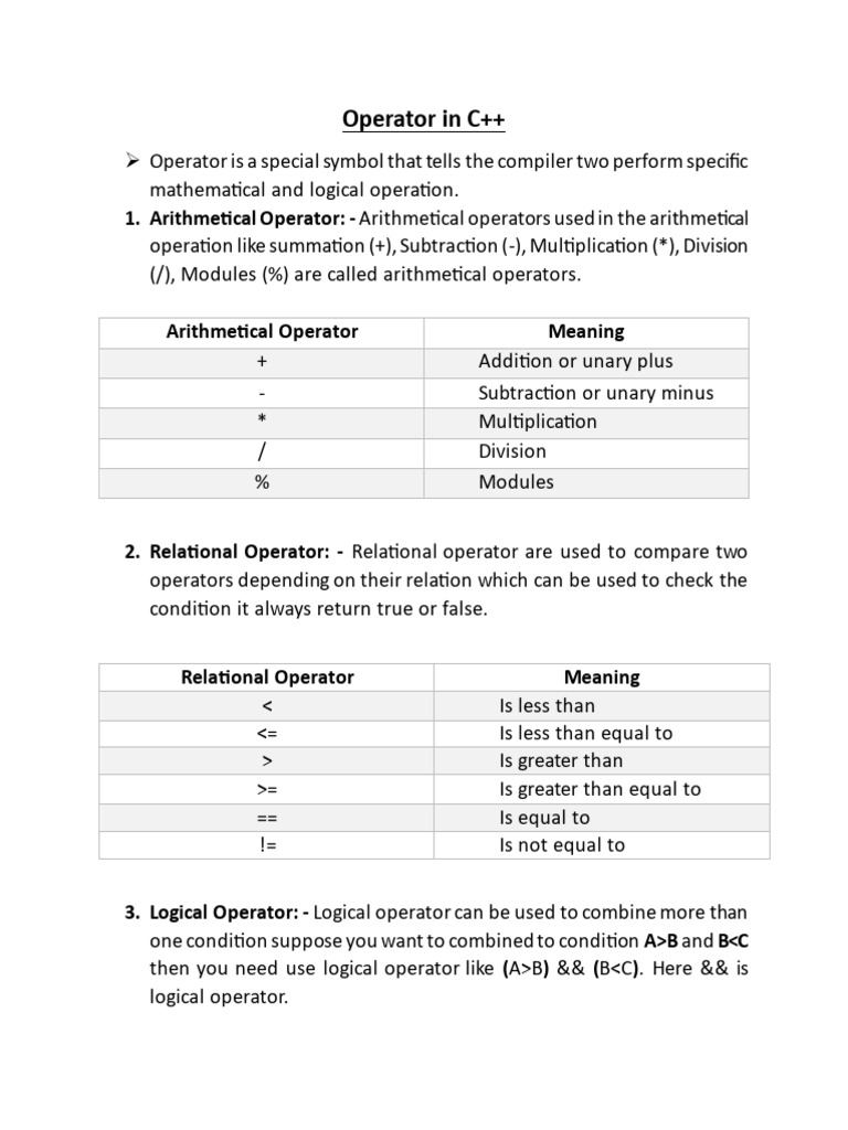 Operator in C++ | PDF