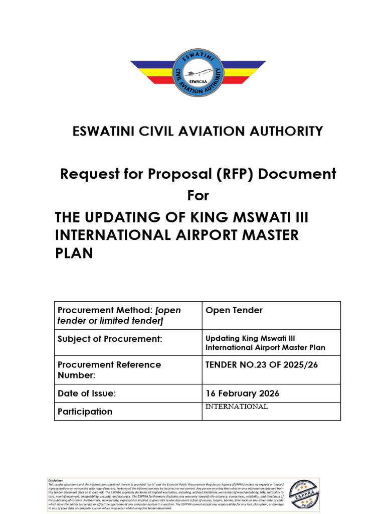 Request For Proposal (RFP) Document For The Updating of King Mswati Iii ...