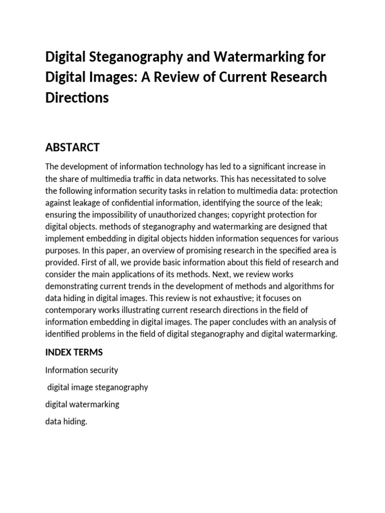 Digital Steganography and Watermarking For Digital Images | PDF