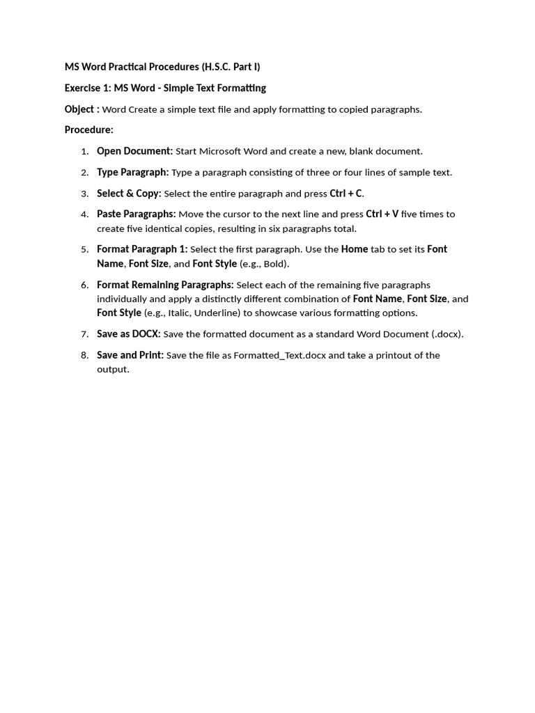 MS Word Practical Procedures | PDF