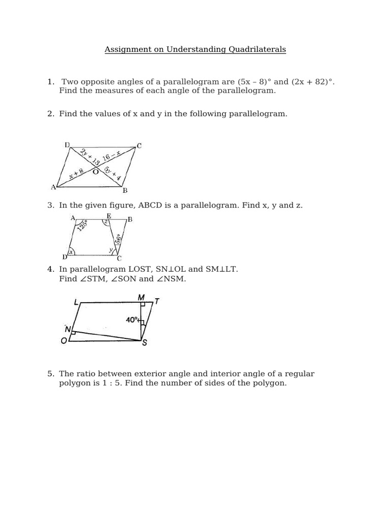 Understanding Quadrilaterals Assignment | PDF