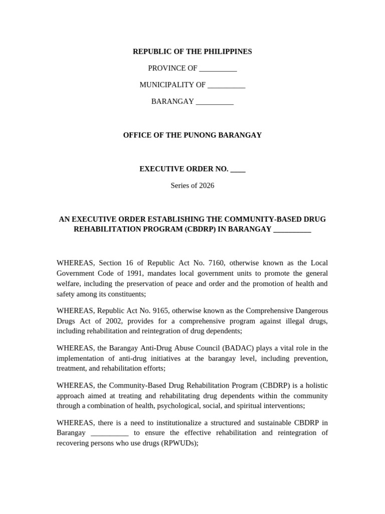 CBDRP EO Formatted | PDF | Drug Rehabilitation | Substance Abuse