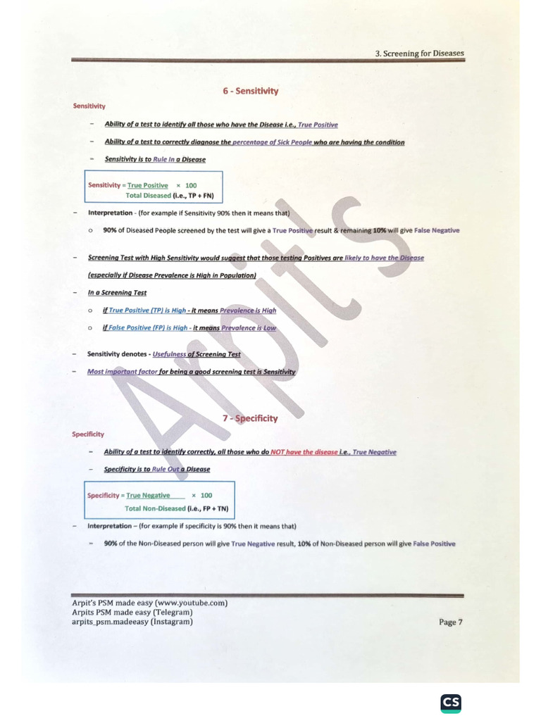 6 - 7 - Sensitivity & Specificity | PDF