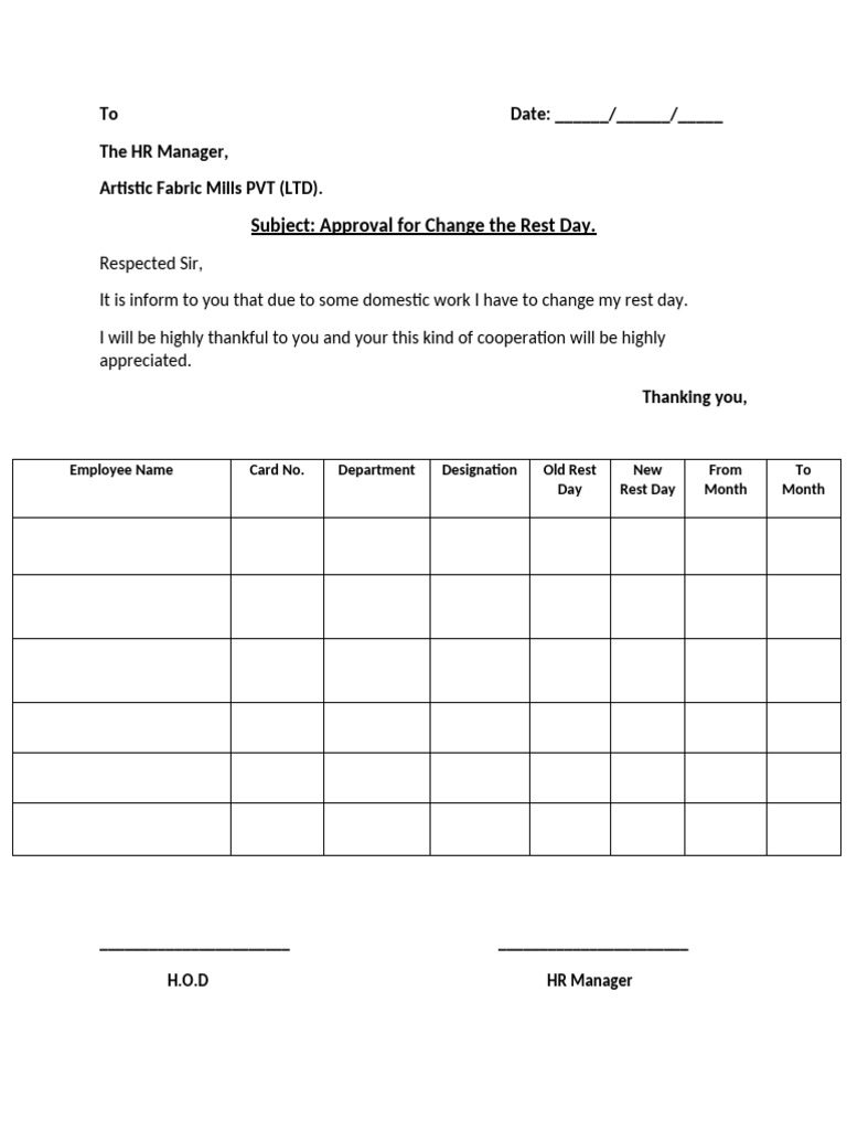 Application For Rest Day | PDF