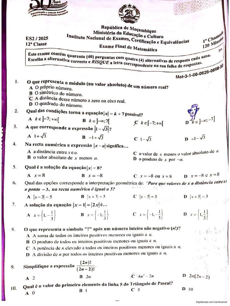 Matematica 12a Classe 2025 1a Chamada MozEstuda | PDF