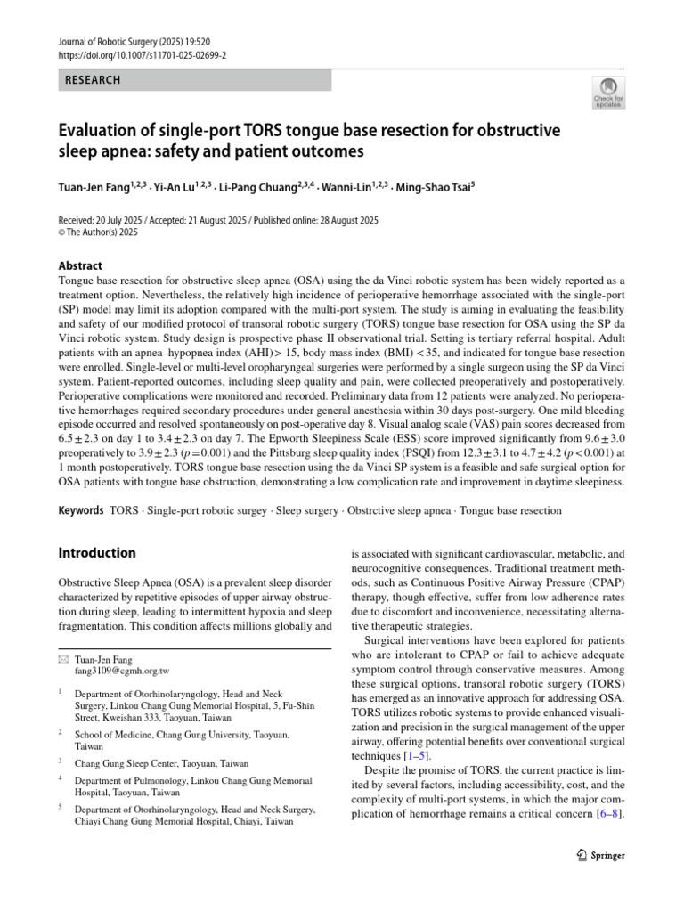Tuan Jen Fang Et Al. (2025) Evaluation of Single-Port TORS Tongue Base ...
