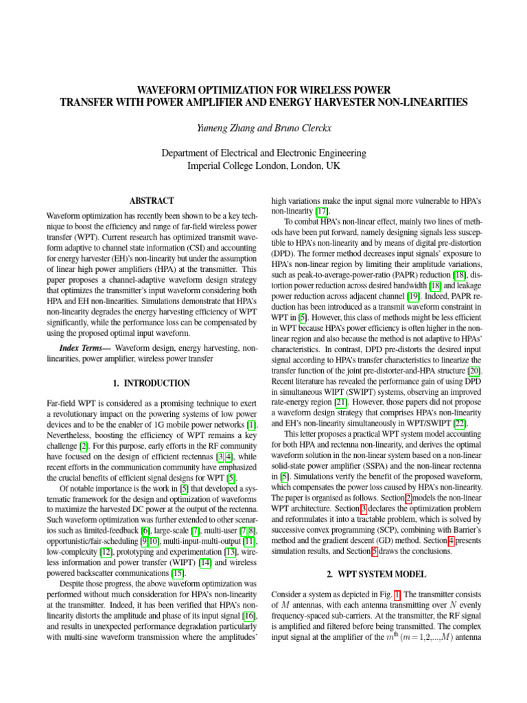 Waveform Optimization For Wireless Power | PDF | Amplifier | Decibel