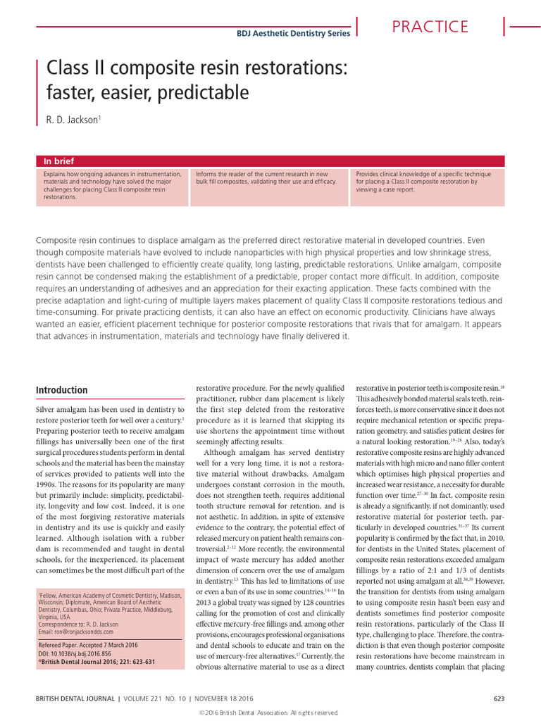 Class II Composite Resin Restorations: Faster, Easier, Predictable | PDF