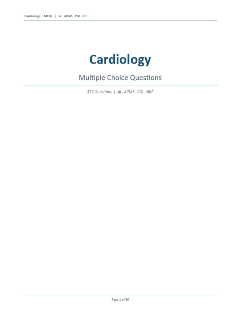 Cardiology MCQs | PDF | Electrocardiography | Atrium (Heart)