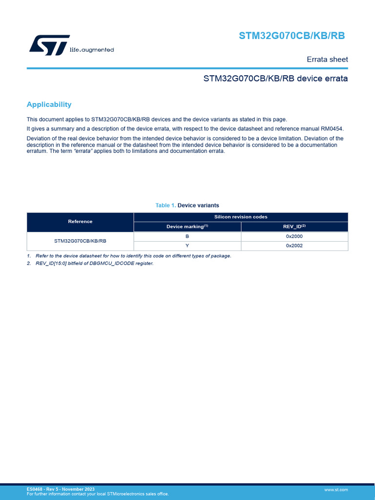Es0468 Stm32g070cbkbrb Device Errata Stmicroelectronics | PDF | Analog ...