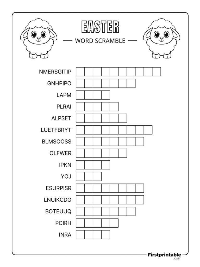 Printable Easter Word Scramble Medium 04 Firstprintable Com | PDF