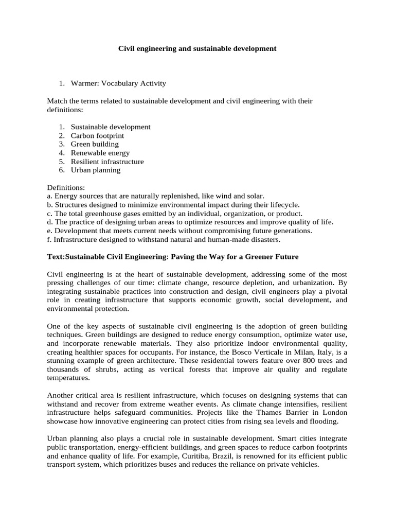 Civil Engineering and Sustainable Development | PDF