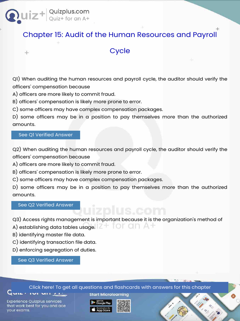 When Auditing The Human Resources and Payroll Cycle The Auditor Should ...