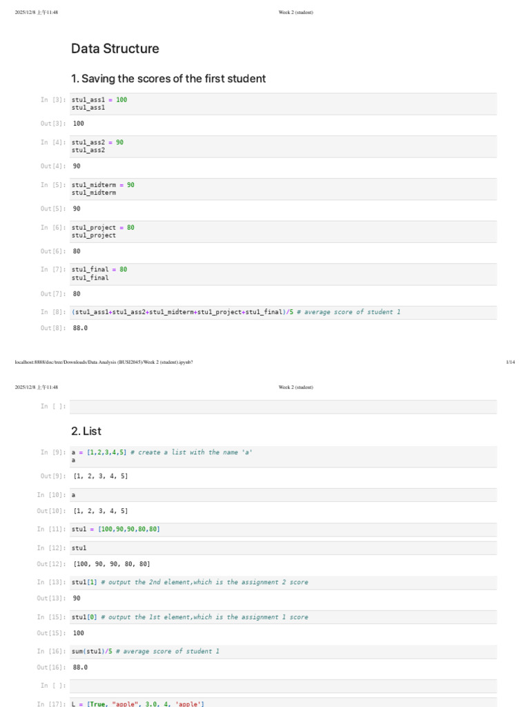 Data Structure: 1. Saving The Scores of The First Student | PDF