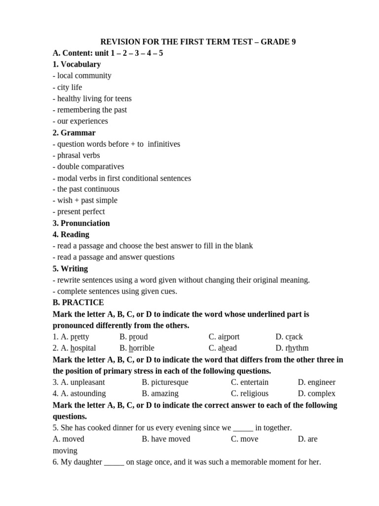 E9 - Revision For The First Term Test 2025 | PDF | Body Language ...