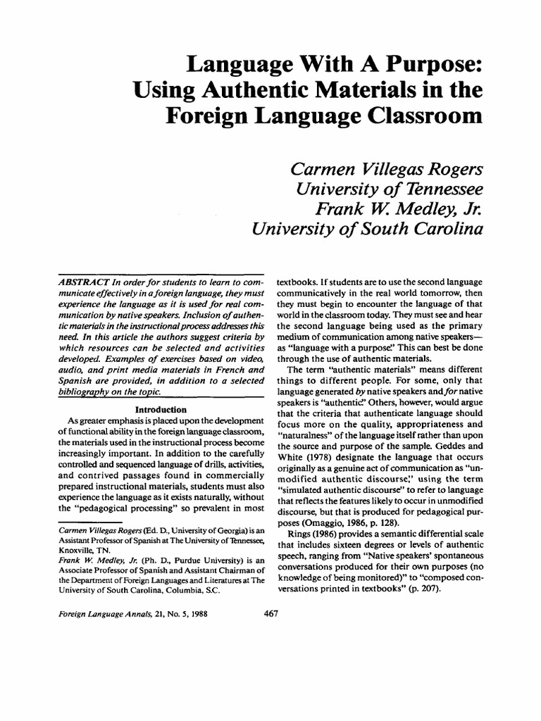 Language With A Purpose Using Authentic | PDF | Second Language ...