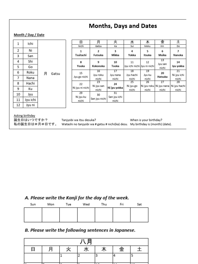 Months Days and Dates | PDF