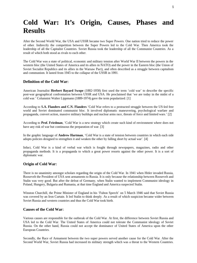 Cold War Its Origin Causes Phases and Re | PDF