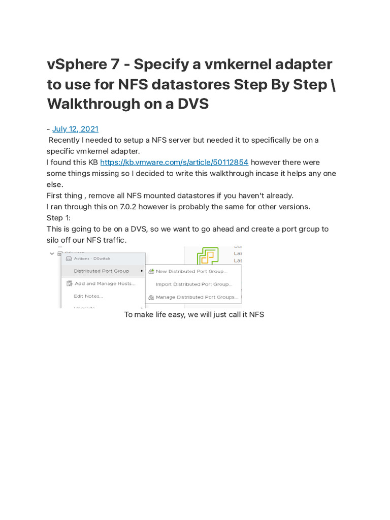 VSphere 7 - Specify A Vmkernel Adapter To Use For NFS Datastores Step ...