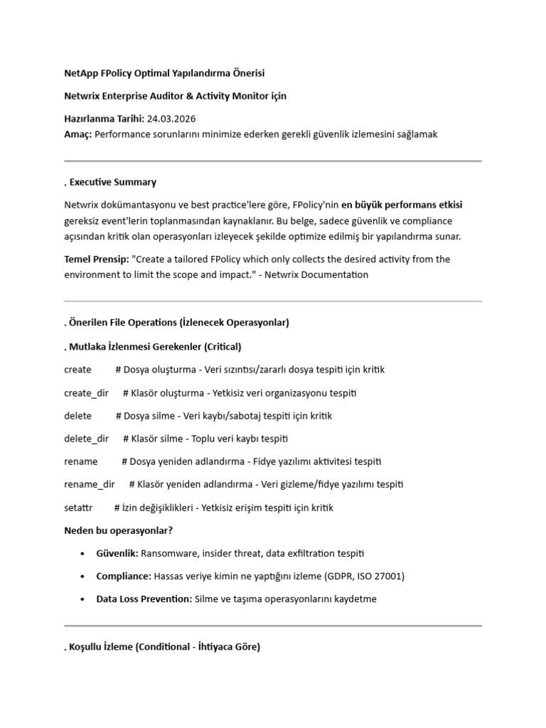 NetApp FPolicy Optimal Yapılandırma Önerisi | PDF