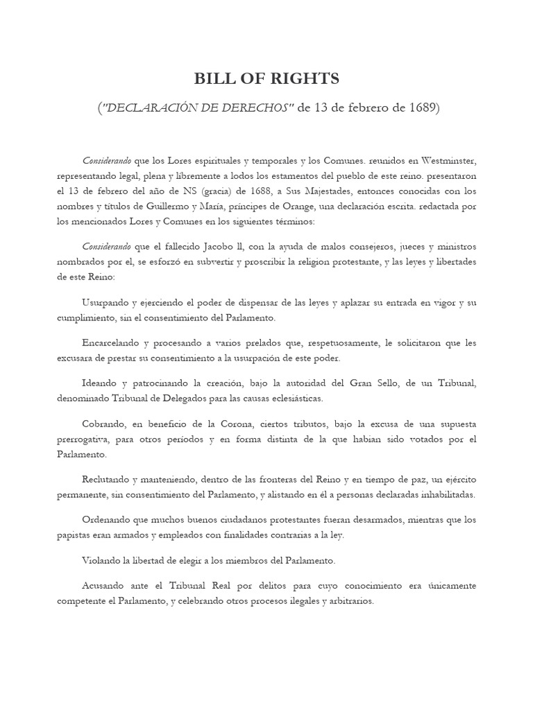 Bill of Rights (1689) | PDF