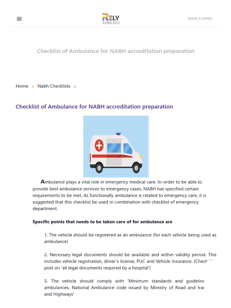 NABH Checklist - Ambulance | PDF