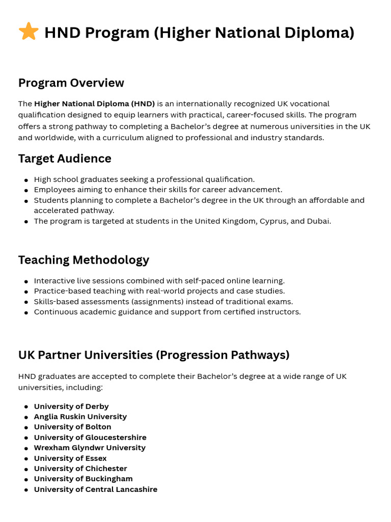 HND Program (Higher National Diploma) | PDF