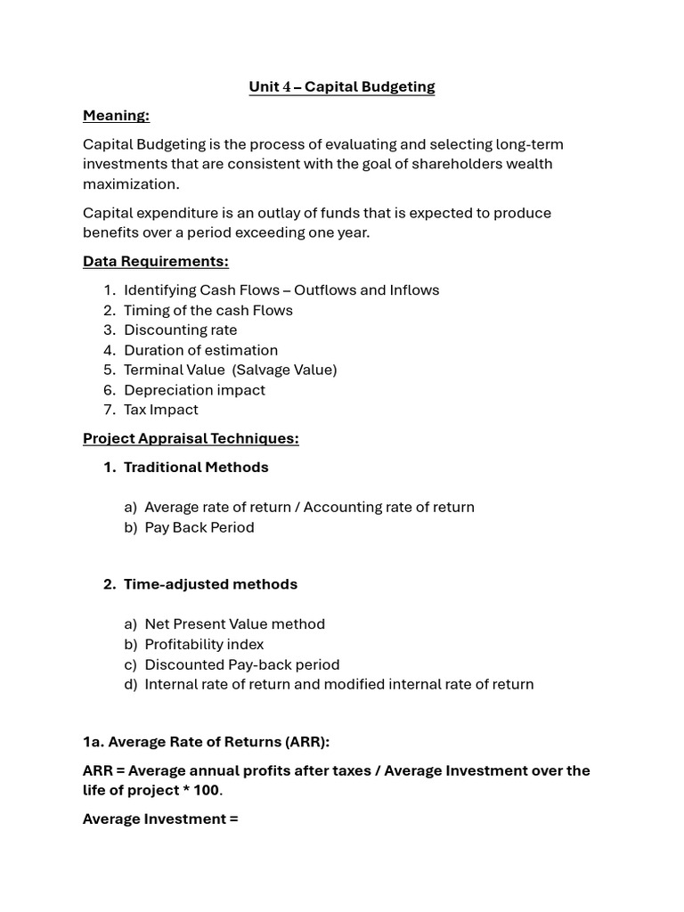 Unit 4 - Capital Budgeting | PDF