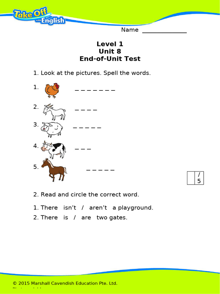 TOWE Level 1 End-Of-Unit Test Unit 8 | PDF