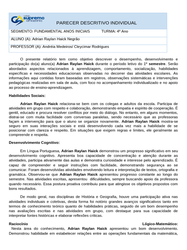 Adrian Raylan Haick Negrão | PDF | Aprendizado | Conhecimento