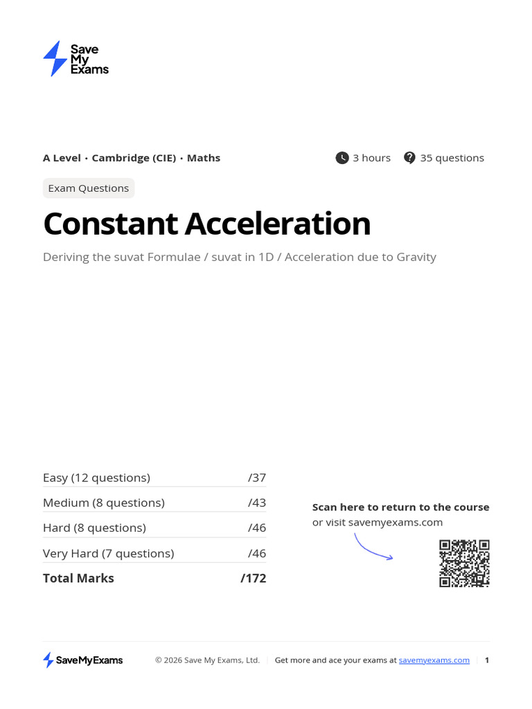 Constant Acceleration Mechanics 2.3 | PDF
