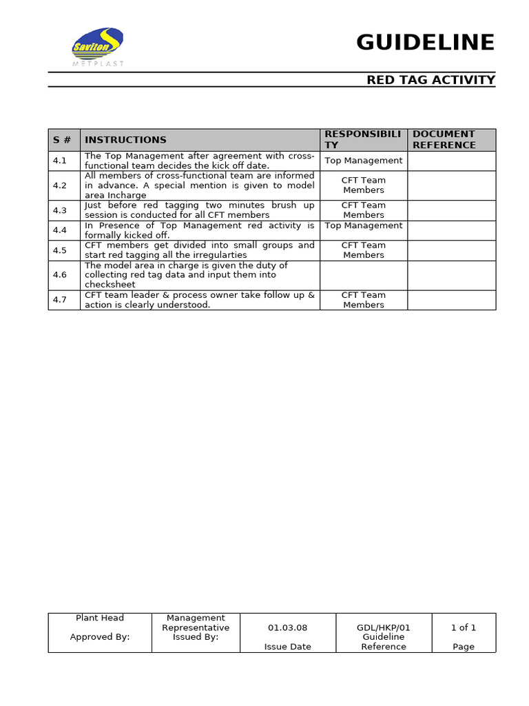 Guideline For Red Tag Activity | PDF