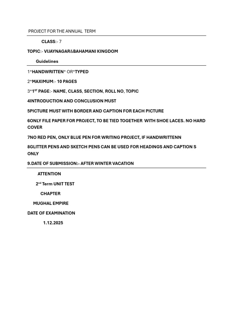 Class 7 2nd Term Project, UT2 | PDF