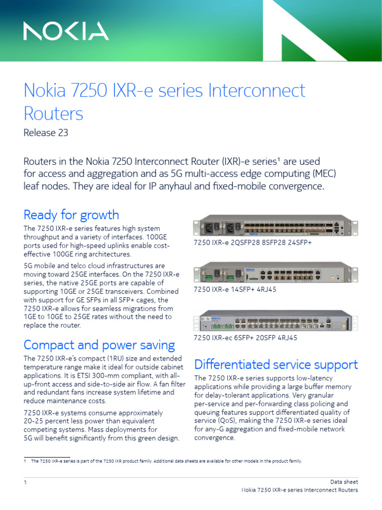 Nokia 7250 Ixr e Series Interconnect Routers Datasheet en | PDF