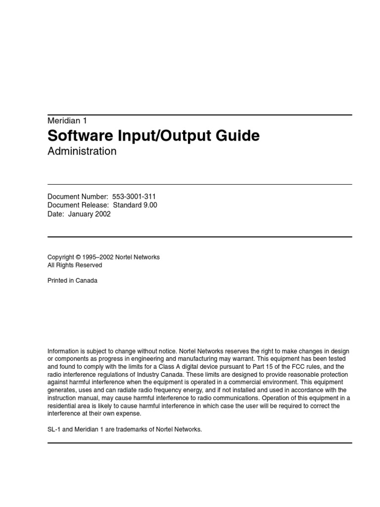 Nortel Meridian Software Input-Output Guide Administration | PDF ...