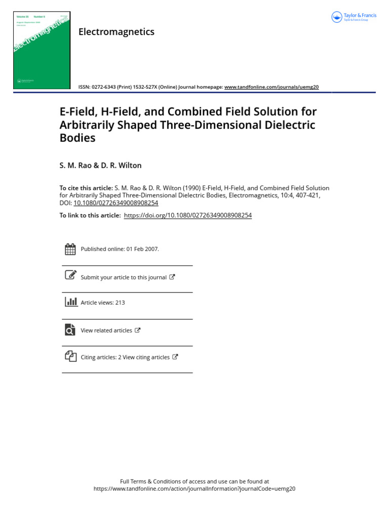E-Field H-Field and Combined Field Solution For Arbitrarily Shaped ...