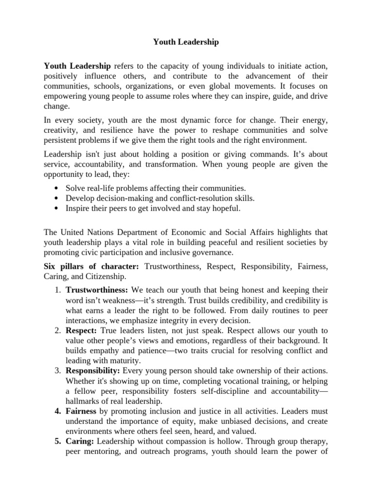 Youth Leadership - Life Competencies | PDF