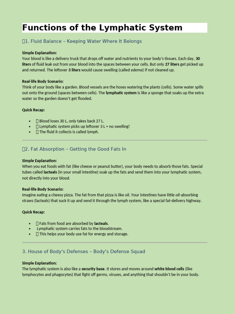 Functions of The Lymphatic System | PDF