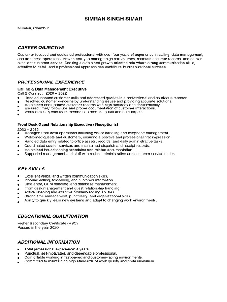 Simran Singh CV PDF | PDF