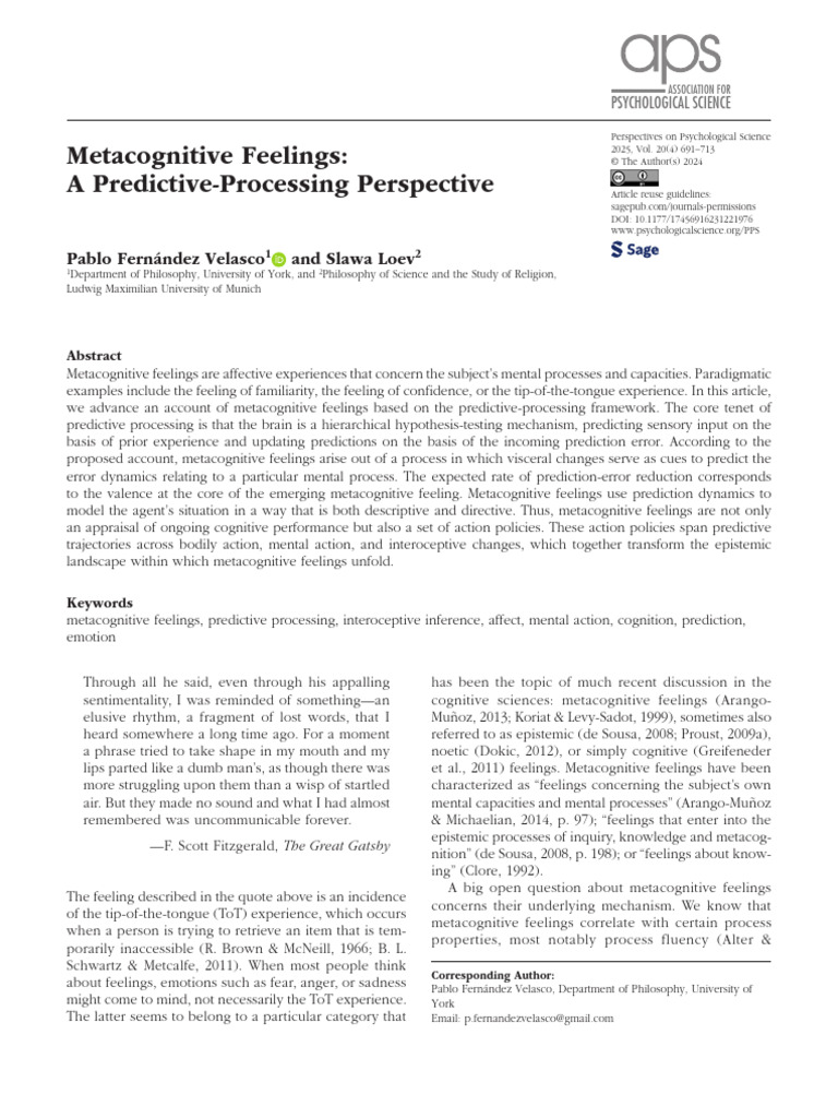 Metacognitive Feelings - A Predictive-Processing Perspective | PDF ...
