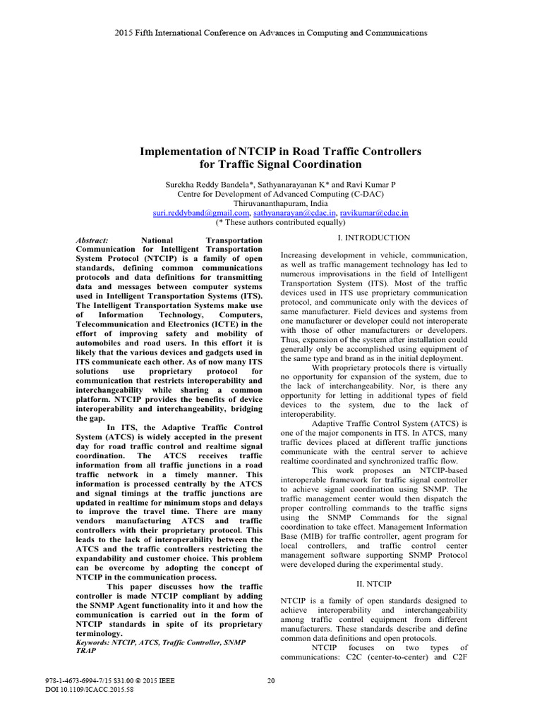 Implementation of NTCIP in Road Traffic Controllers For Traffic Signal ...