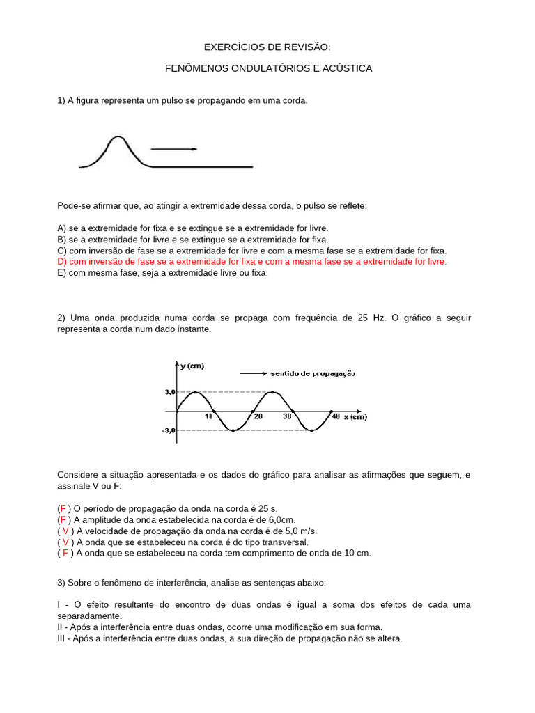Exercícios de Revisão - Fenômenos Ondulatórios e Acústica | PDF