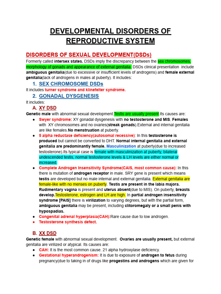Developmental Disorders of Reproductive System | PDF