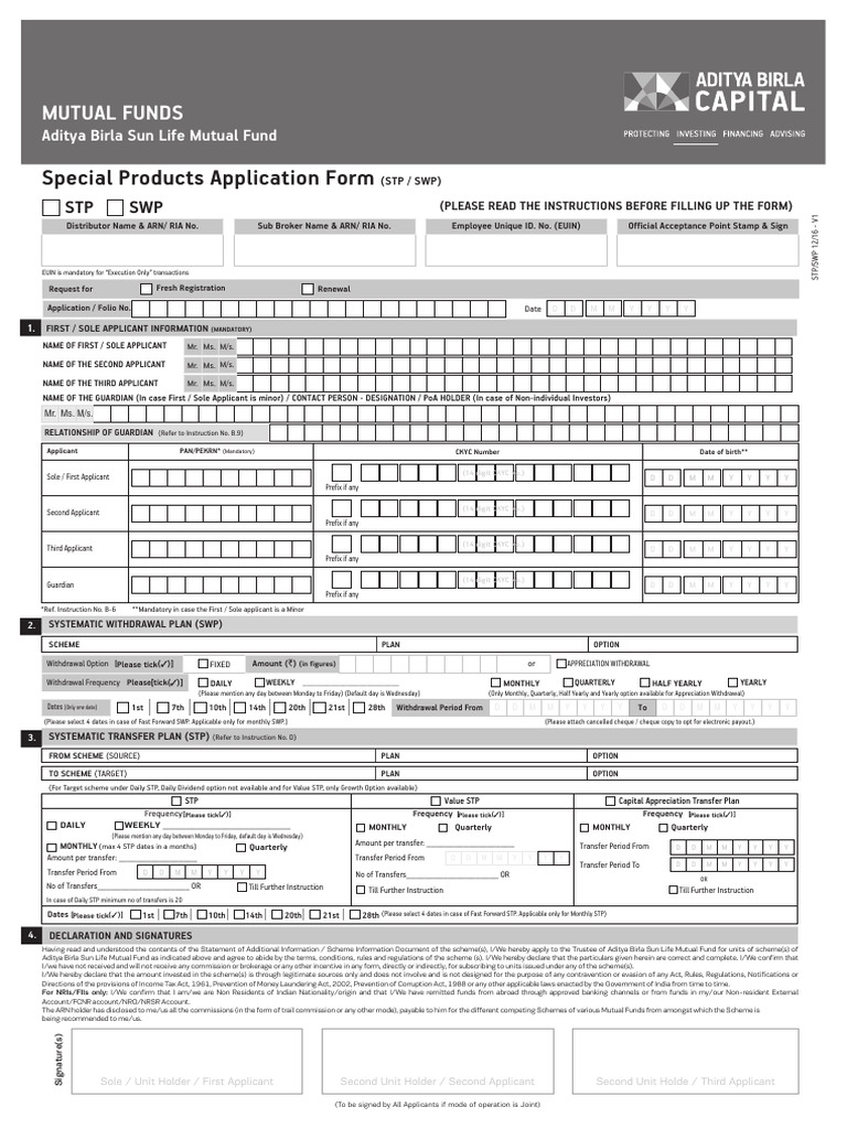 STP SWP Application Form V 1 | PDF | Mutual Funds | Money